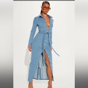 Alyana Denim Maxi Dress - Medium Wash - Size L